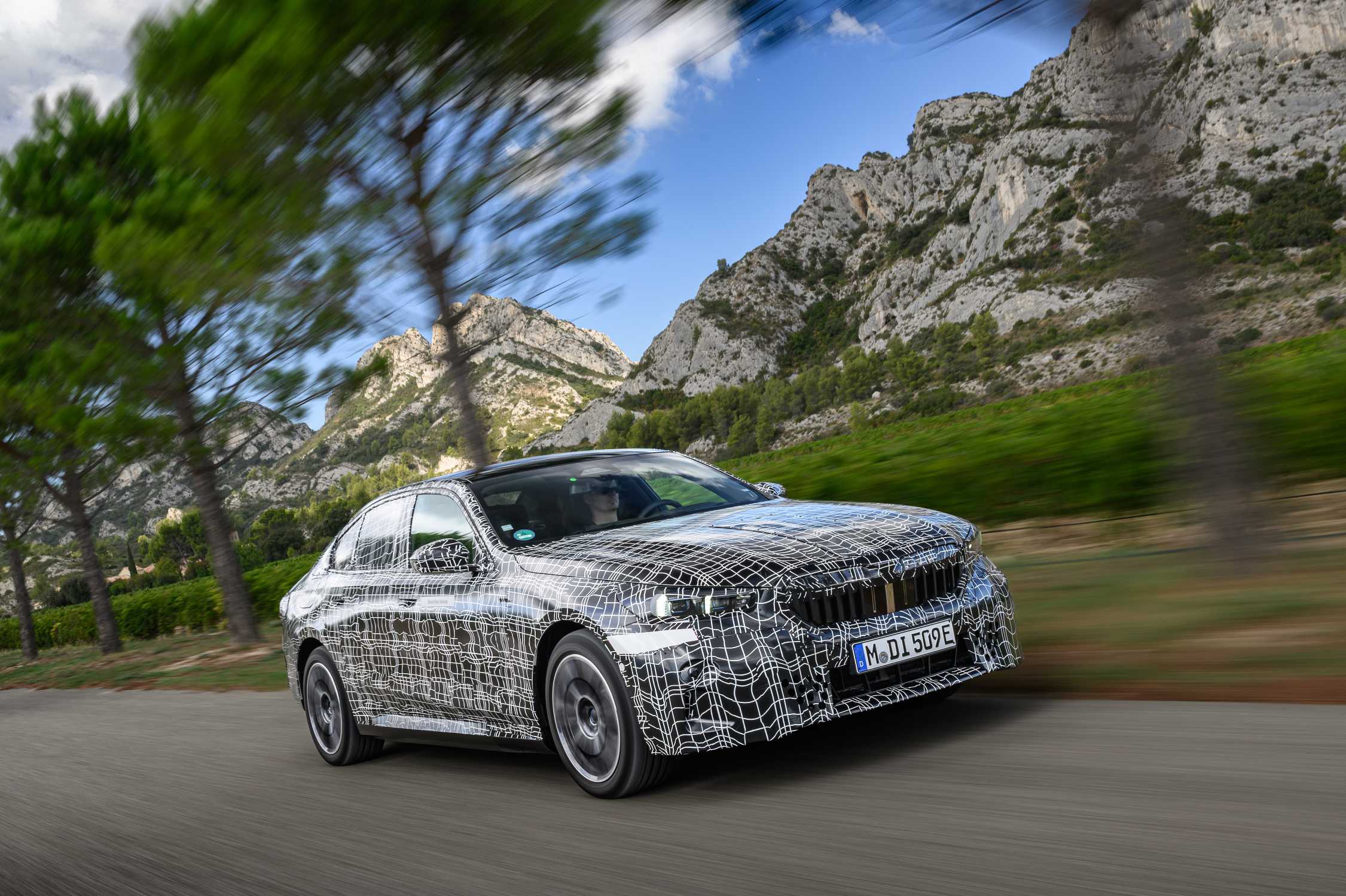 The BMW i5 in dynamic summer testing.